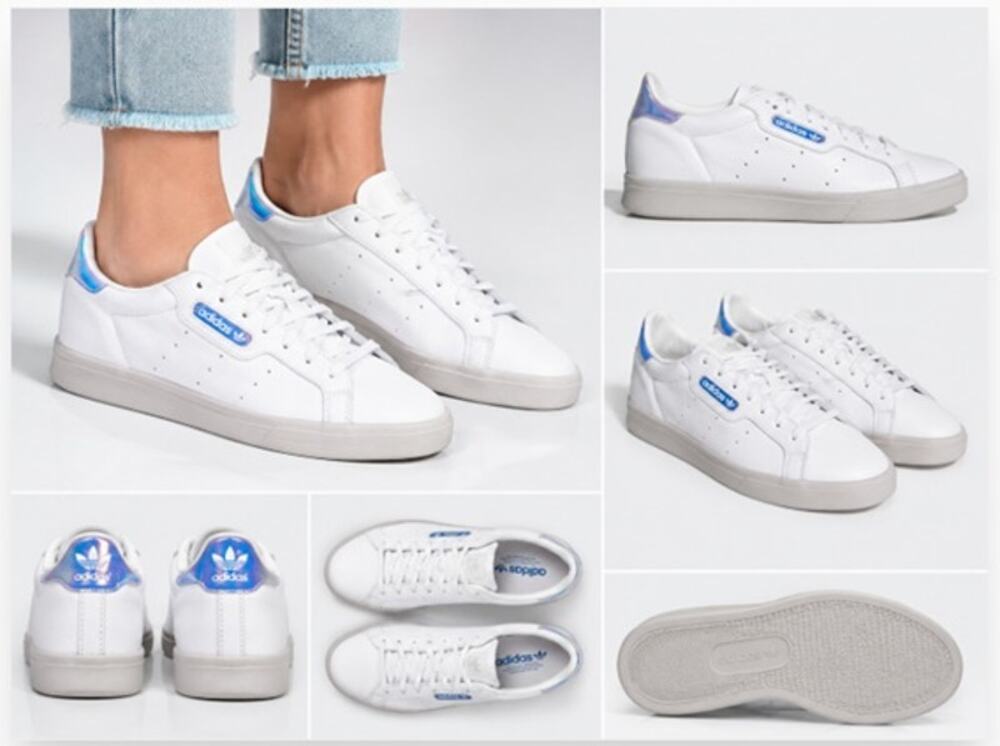 adidas Originals Sleek Sneakers White Leather Iridescent Shoes Womens US 9 NWT